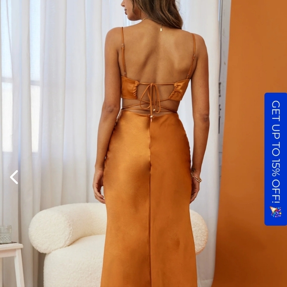 City Lights Cut-Out Waist Strappy Back Midi Dress Bronze - Picture 5 of 12